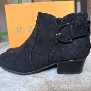 Unisa Black Quilted Suede Ankle Boots with Buckle